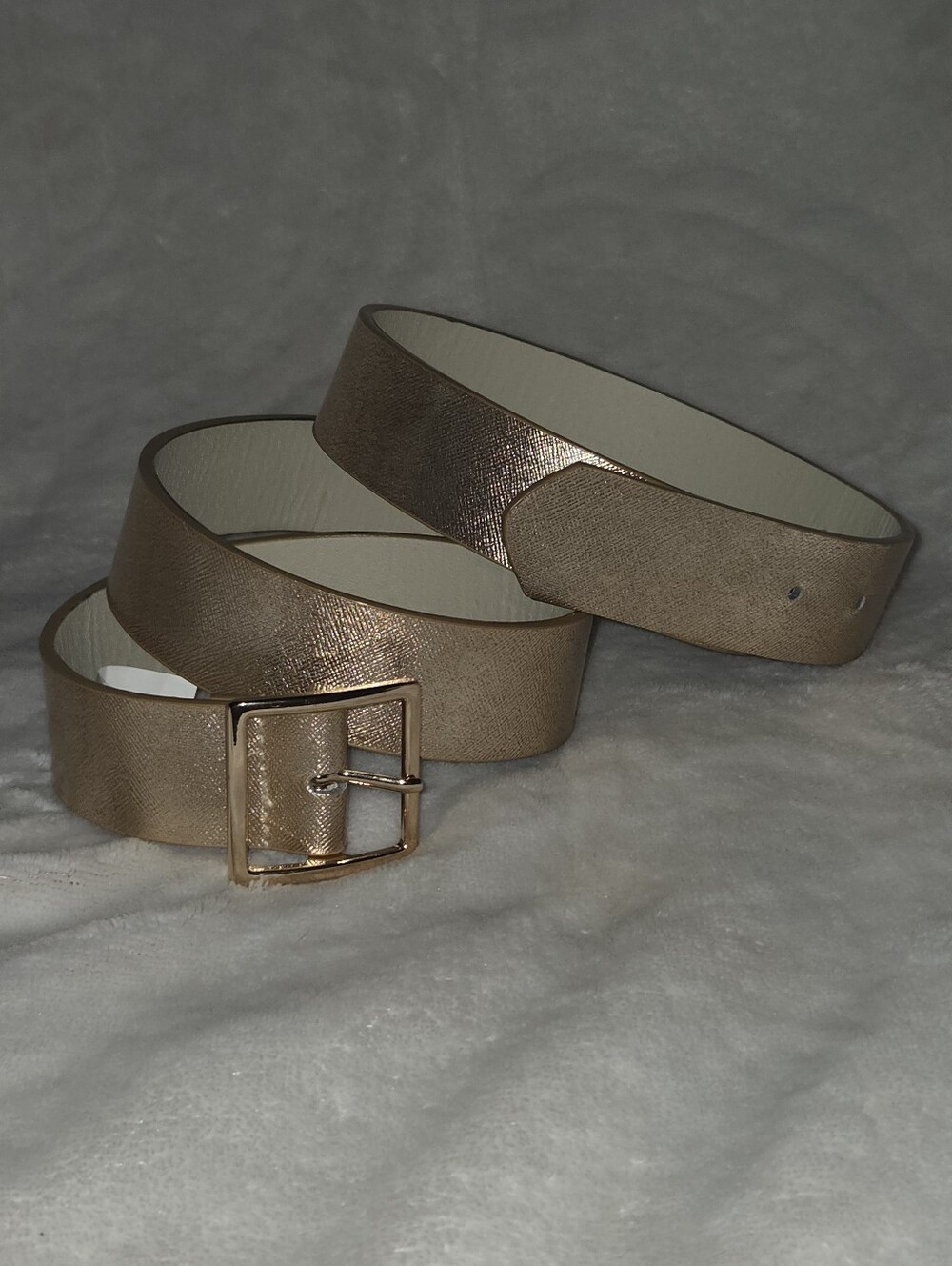 Metallic Rose Gold Faux Leather Belt with Gold Buckle